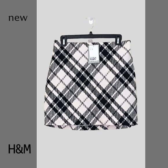 2-pc NWT H&M black & white plaid textured-weave blazer and skirt set, Sz S & 8 - Picture 9 of 12